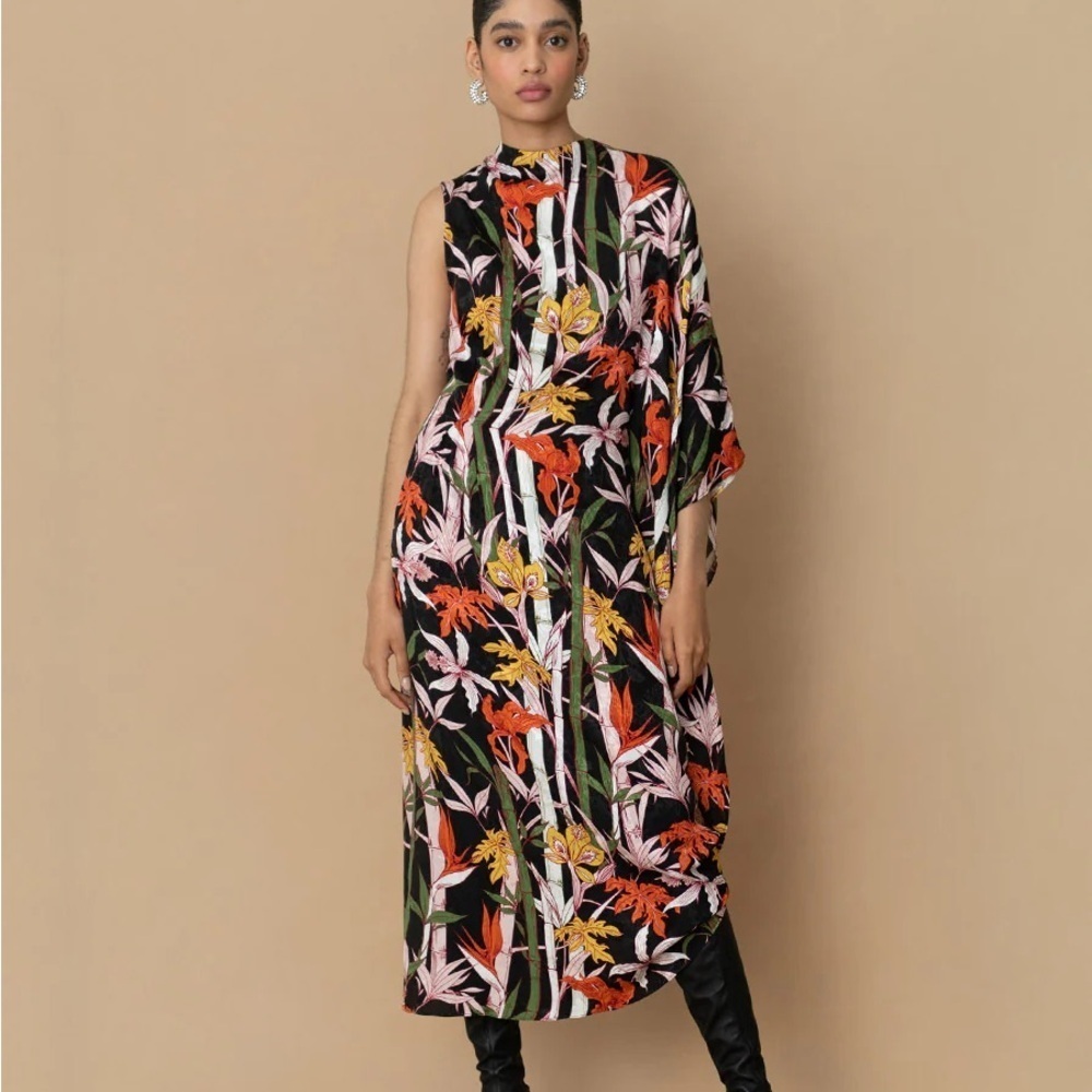 Borgo De Nor black floral Laurel kaftan midi dress - UK 10 / US 6 (Medium)